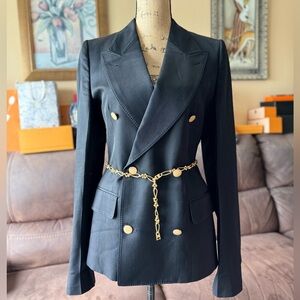 Alexander McQueen Double-Breasted Black Satin Blazer